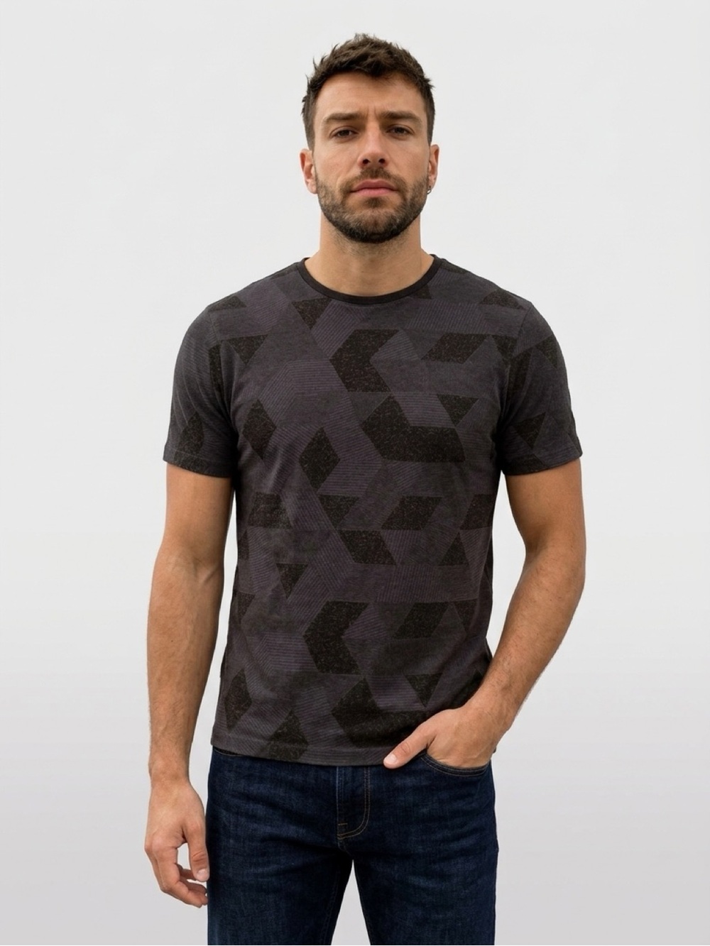 Ted Baker Charcoal Geometric Short Sleeve Crewneck Tee